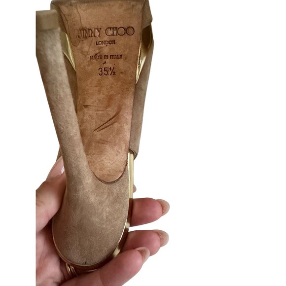 JIMMY CHOO Tan Beige Suede Slingback Heels Size 35.5/5.5 - Picture 8 of 8
